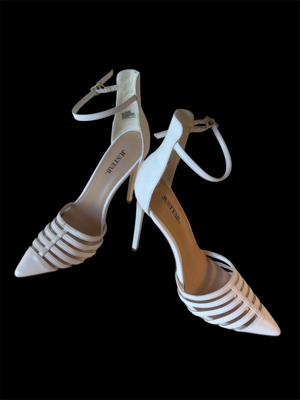 JustFab White Strappy Pointed-Toe Ankle-Strap Heels 9